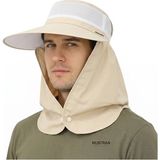 Mustran Yazlık Hafif Ince Kumaş Geniş Siperli Enseli Güneş Şapkası Unisex Outdoor Safari Balıkçı - Tek Beden - Krem