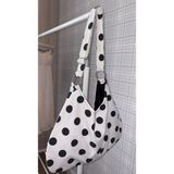 Mute Bag Ayarlanabilir Saplı Polka Bag Puantiye Çanta / Puantiyeli Omuz Çantası (28*49) - 00-Siyah - Beyaz