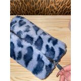 Mute Bag Blue Leopard Peluş Makyaj Çantası
