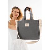 MUTE BAG Classic Büyük Boy Mumlu Kanvas Kadın Omuz Ve El Çantası/Lise Ve Üniversite Okul Çantası Gri