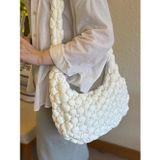 MUTE BAG Cluody Bag Beyaz Kapitone / Quilted Crossbody Çapraz Askılı baget Okul Çanta (BOY:27 EN:41 SAP:90)