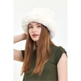 MUTE BAG Cupcake Kışlık Kadın Trend Peluş Krem Suni Kürk Peluş Bucket Şapka (58-60 CM) Krem