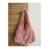 MUTE BAG Fluffy Mellow Rose Tote Kadın Peluş Omuz Çantası (28 * 44) Pembe