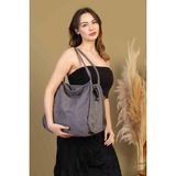 Mute Bag Grey 00S Shopper Bag Fermuarlı, Astarlı , Kumaş, Kol ve Omuz Çantası / Okul & Günlük(32x36) - 02 - Gri