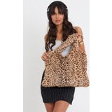 Mute Bag Leopard Laptop Tote / Kadın Peluş Toscana Bilgisayar Çantası 42X34 Sap 65 Cm