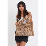 MUTE BAG Leopard Laptop Tote/Kadın Peluş Toscana Bilgisayar Çantası 42x34 Sap 65 Cm Kahverengi