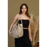 MUTE BAG Mute Bag Stone/Taş 00s Shopper Bag Fermuarlı Astarlı Okul Omuz Çantası (32/36) Ekru