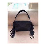 MUTE BAG Siyah Süet Püsküllü Mini Baget Kadın Çanta (20x14) Siyah
