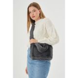 Mute Bag Soft Fluffy Bag / Grey Uzun Saplı Peluş Çanta / Cross Body En : 24 Boy : 18 - Gri