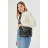 Mute Bag Soft Fluffy Bag / Grey Uzun Saplı Peluş Çanta / Cross Body En : 24 Boy : 18