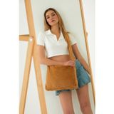 Mute Bag Sütlü Kahve Toscana Tote Çanta / Kadın Peluş Tote Okul Çantası