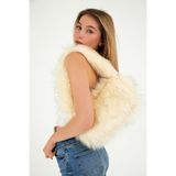 MUTE BAG Vintage Look Angel Baget/Kadın Tüylü Baget Çanta (BOY: 19 EN:27) Beyaz