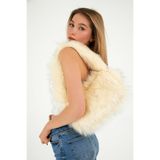 MUTE BAG Vintage Look Angel Baget/Suni Kürk Kadın Omuz Çantası (BOY:19 EN:27) Krem