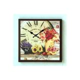 Mutfak Ahşap Saatler – MB Kare Çiçek Temalı Duvar Saati (42x42x5 Cm)