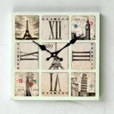 MUTFAK › AHŞAP SAATLER › Saatler-MB KARE AVRUPA ŞEHİRLERİ TEMALI DUVAR SAATİ-30*30*3,5 CM