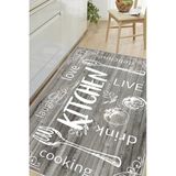 Mutfak Desenli Kitchen Yazılı Baskılı Kaymaz Yıkanabilir Mutfak Halısı Yolluk 100 X 400 Cm Gri