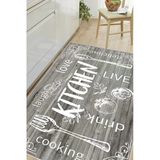 Mutfak Desenli Kitchen Yazılı Baskılı Kaymaz Yıkanabilir Mutfak Halısı Yolluk 80 X 400 Cm Gri