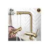 Mutfak Evye Bataryası Dual Flow Su Arıtma Çıkışlı Spiralli Fiskiyeli 7 Yıl Garantili Ithal Mat Gold