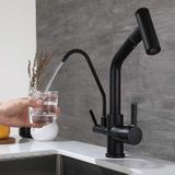 Mutfak Evye Bataryası Dual Flow Su Arıtma Çıkışlı Spiralli Siyah