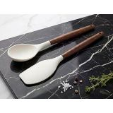 Mutfak Gurmesi - 2’Li Silikon Akasya Ahşap Mutfak Gereçleri Seti | Isıya Dayanıklı Spatula Servis Kaşığı | Yapışmaz Yüzey Dostu, Ergonomik Şık Tasarım