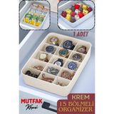 Mutfak Köşesi 15 Bölmeli Düzenleyici, Saat, Takı, Toka, Çorap, Iç Çamaşırı Organizeri - Krem