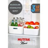 Mutfak Köşesi 3'lü Freshbox Dolap Içi Düzenleyici Sepet, Saklama Kutusu, Organizer 1 Adet 9,5 Lt + 2 Adet 3,5 Lt - Beyaz