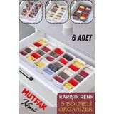 Mutfak Köşesi 5 Bölmeli Düzenleyici, Saat, Takı, Toka, Çorap, İç Çamaşırı Organizeri 6 Adet BEYAZ