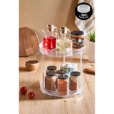 Mutfak Köşesi Lumora 360 2 Katlı Şeffaf Döner Dolap İçi Organizer | 24×24 cm Geniş Kapasiteli Düzenleyici