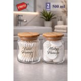Mutfak Köşesi Pureglass 2li Büyük Boy Ahşap Kapaklı 500 ml Cam Pamukluk – Etiket Hedidyeli Cam Kavanoz