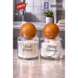 Mutfak Köşesi Pureglass 2li Büyük Boy Ahşap Top Kapaklı 500 ml Cam Pamukluk – Etiket Hedidyeli Cam Kavanoz