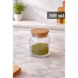 Mutfak Köşesi Pureglass 300ml Cam Ahşap Kapaklı Baharatlık -Contalı Kavanoz- Baharat Kavanozu, Organizer