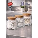 Mutfak Köşesi Pureglass 3lü Büyük Boy Ahşap Kapaklı 500 ml Cam Pamukluk – Etiket Hedidyeli Cam Kavanoz
