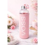 Mutfak Köşesi Sağlıklı Cam Matara 1000 ml Su Şişesi, Kılıflı 1lt Sporcu Matarası - Pembe - 1 lt