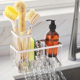 Mutfak Lavabo Caddy Organizatör Sünger Tutucu Mutfak Lavabo için Yüksek Fırça Tutucu ve Çıkarılabilir Bölücü, Mutfak Scrubber Depolama Paslanmaz 304 Paslanmaz Çelik Mutfak Lavabo Organizatör Tezgah