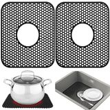 Mutfak Lavabosu için Lavabo Koruyucuları - YUBIRD 34,5 cm x 29,5 cm Lavabo Paspası, 2 ADET Silikon Mutfak Lavabosu Paspası Paslanmaz Çelik Lavabo Altı için (Siyah, Ceter Tahliyesi)
