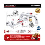 Mutfak Lavabosu Kurşunsuz Musluk - Durasteel 20,32 cm Merkezi Duvara Monte Ticari Mutfak Lavabo Bataryası 15,24 cm Döner Ağızlı - Nsf Sertifikalı - Çift Kollu Tutacaklar - Pirinç Yapılı ve Krom Cilalı - standart