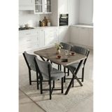Mutfak Masası 4 Sandalyeli Set 110X70 Cm Modern Masa Takımı Cafe Balkon Ofis Masa Elma 9886 Gri