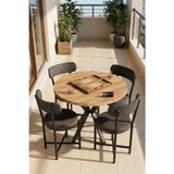 Mutfak Masası 4 Sandalyeli Set 90 Çap Yuvarlak Cafe Balkon Ofis Masa Yemek Takımı Teddy 9861 Antrast
