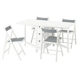 Mutfak masası takımı, beyaz-knisa açık gri, 4 sandalyeli, katlanabilir