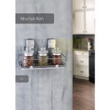 Mutfak Rafı Paslanmaz Banyo Rafı Yapışkanlı Baharatlık Tek Katlı Köşelik Şampuanlık Krom 12X31x13