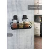 Mutfak Rafı Paslanmaz Banyo Rafı Yapışkanlı Baharatlık Tek Katlı Köşelik Şampuanlık Siyah 12x31x13