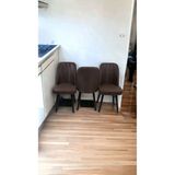 Mutfak Sandalyesi Yemek Odası Sandalyesi 3 Adet Koyu Kahve Siyah Boyalı Ayaklı