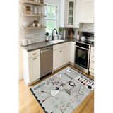Mutfak Temalı Kitchen Yazılı Baskılı Kaymaz Yıkanabilir Mutfak Halısı Yolluk 100 X 200 Cm Gri