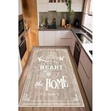 Mutfak Temalı Yazılı Desenli Baskılı Kaymaz Yıkanabilir Mutfak Halısı Yolluk 160 X 230 Cm Bej