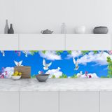 Mutfak Tezgah Arası Folyo Fayans Kaplama Folyosu Gökyüzü Çiçekler 60x300 Cm