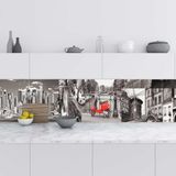 Mutfak Tezgah Arası Folyo Fayans Kaplama Folyosu Retro Siyah Beyaz Şehir 60x200 cm