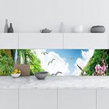 Mutfak Tezgah Arası Folyo Fayans Kaplama Folyosu Şelale Kuşlar Çiçek 60x400 cm