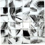 Mutfak Tezgah Arası, Havuz, Banyo, Havuz, Sauna, Spa ve Tüm Ortam ve Yüzeyler Için, 48X48X6 mm. Beyaz Siyah Fırça Desenli, 30X30 cm. Fileli Kristal Cam Mozaik. ( 1 M2 Fiyatıdır ) - Cam ölçüleri: 30x30cm. - File ölçüsü: 30x30cm.