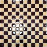 Mutfak Tezgah Arası, Havuz, Banyo, Sauna, Spa, Iç ve Dış Dekorasyonda Tüm Yüzeyler Için, 25X25 Kahverengi-Krem Damalı, 31.5X31.5CM. Fileli Cam Mozaik. (10 File Karo = 1 M2 Fiyatıdır ) - 31,5 x 31,5 cm