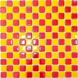 Mutfak Tezgah Arası, Havuz, Banyo, Sauna, Spa, Iç ve Dış Dekorasyonda Tüm Yüzeyler Için, 25X25MM. Damalı, 31.5X31.5CM. Fileli Cam Mozaik. (10 File Karo = 1 M2 Fiyatıdır ) - Sarı - Kırmızı